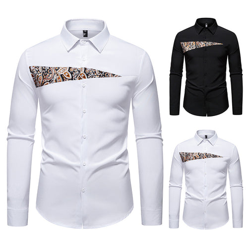 Herren Slim-Fit Business-Hemd mit Paisley-Brustpasse und Kentkragen Nord Taschen