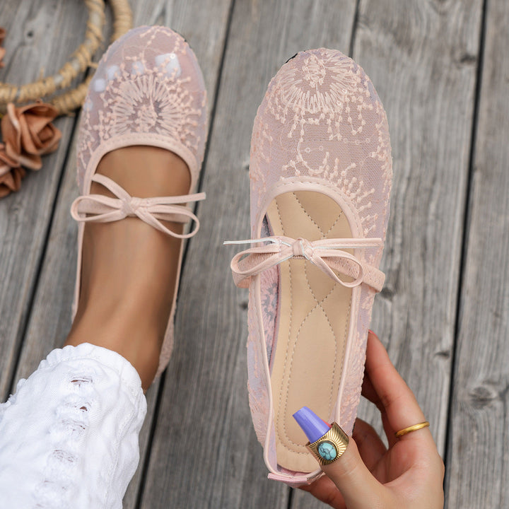 Damen Elegante Spitzenschuhe mit dekorativen Schleifen und funkelnden Akzenten