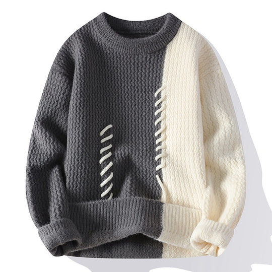 Damen Zweifarbiger Oversize-Strickpullover mit Ziernähten und Waffelstruktur Nord Taschen