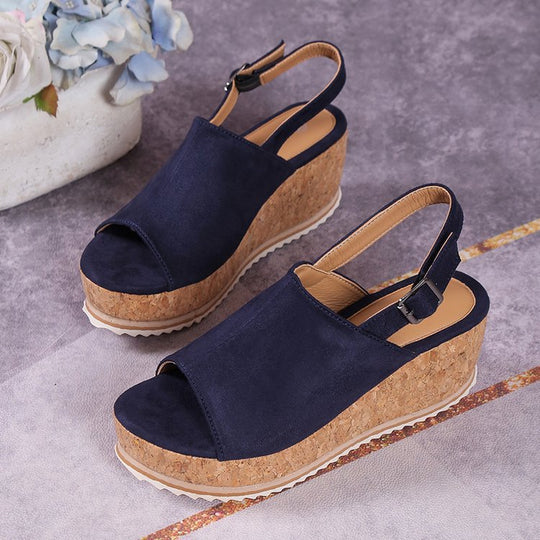 Damen Plateau-Sandaletten mit elegantem Korkdesign und verstellbarem Fersenriemen Nord Taschen