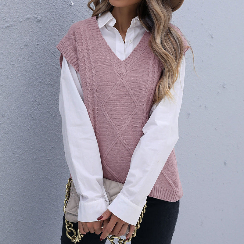 Damen Strick-Longweste mit Zopfmuster, V‑Ausschnitt und entspanntem Oversize-Schnitt Nord Taschen