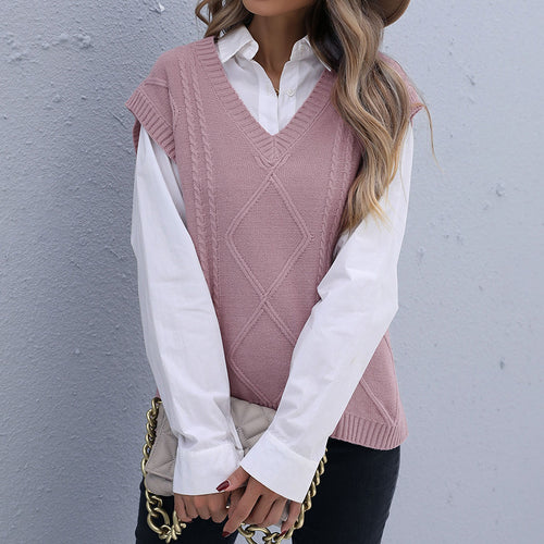 Damen Strick-Longweste mit Zopfmuster, V‑Ausschnitt und entspanntem Oversize-Schnitt Nord Taschen