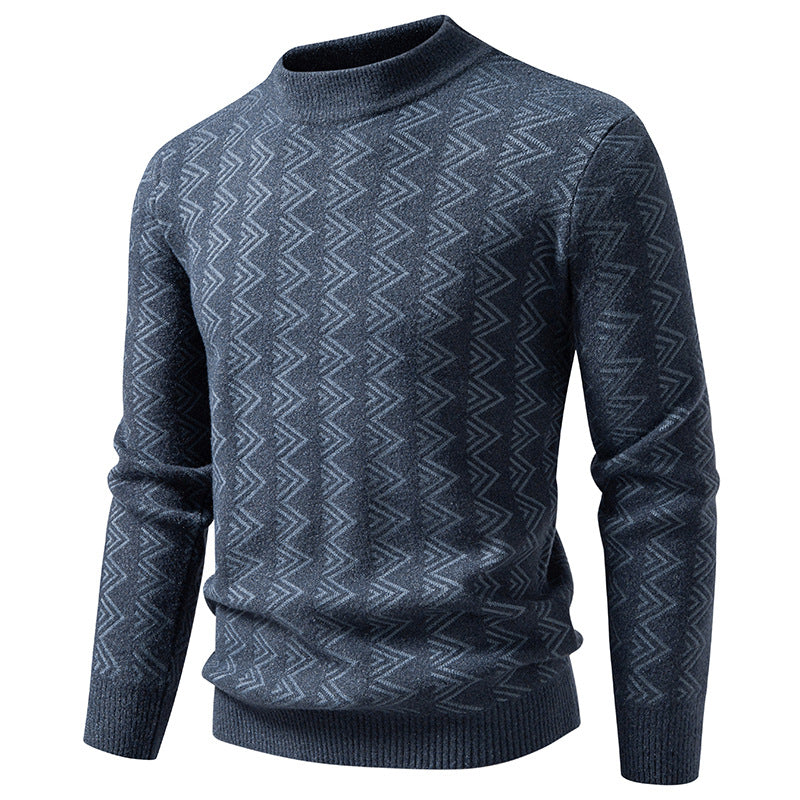 Herren Feinstrick-Mockneck-Pullover mit geometrischem Zickzack-Jacquard Nord Taschen