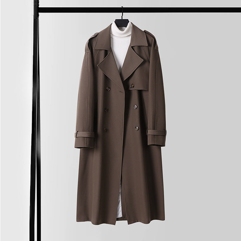 Damen Eleganter Maxi-Trenchcoat aus Wollmischung mit weitem Schalkragen und Bindegürtel Nord Taschen