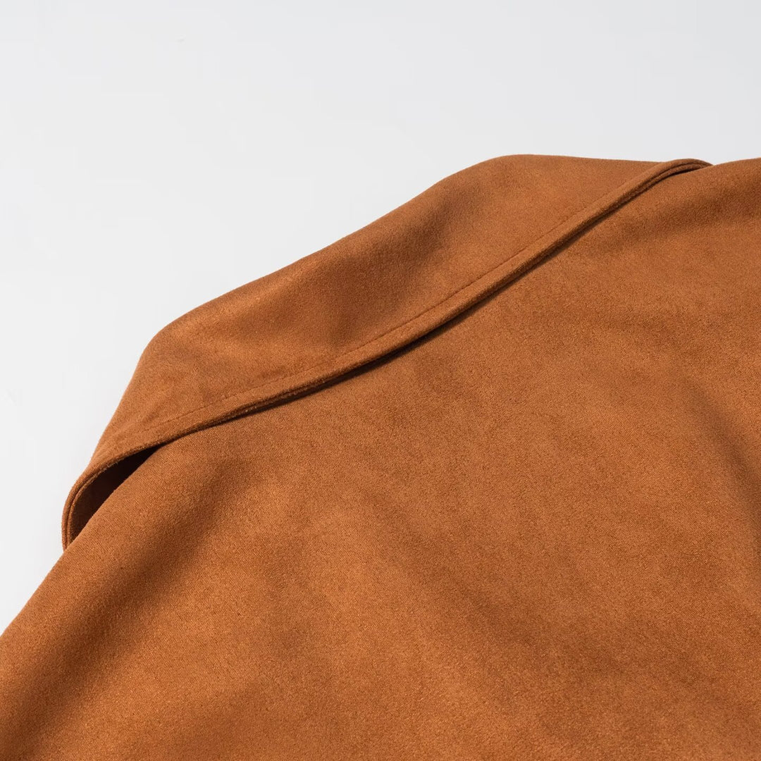 Damen Wildlederoptik Fransenjacke mit Oversized‑Schnitt, Taillengürtel und Statement‑Ärmeln Nord Taschen
