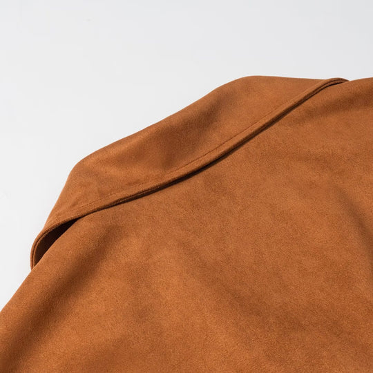 Damen Wildlederoptik Fransenjacke mit Oversized‑Schnitt, Taillengürtel und Statement‑Ärmeln Nord Taschen