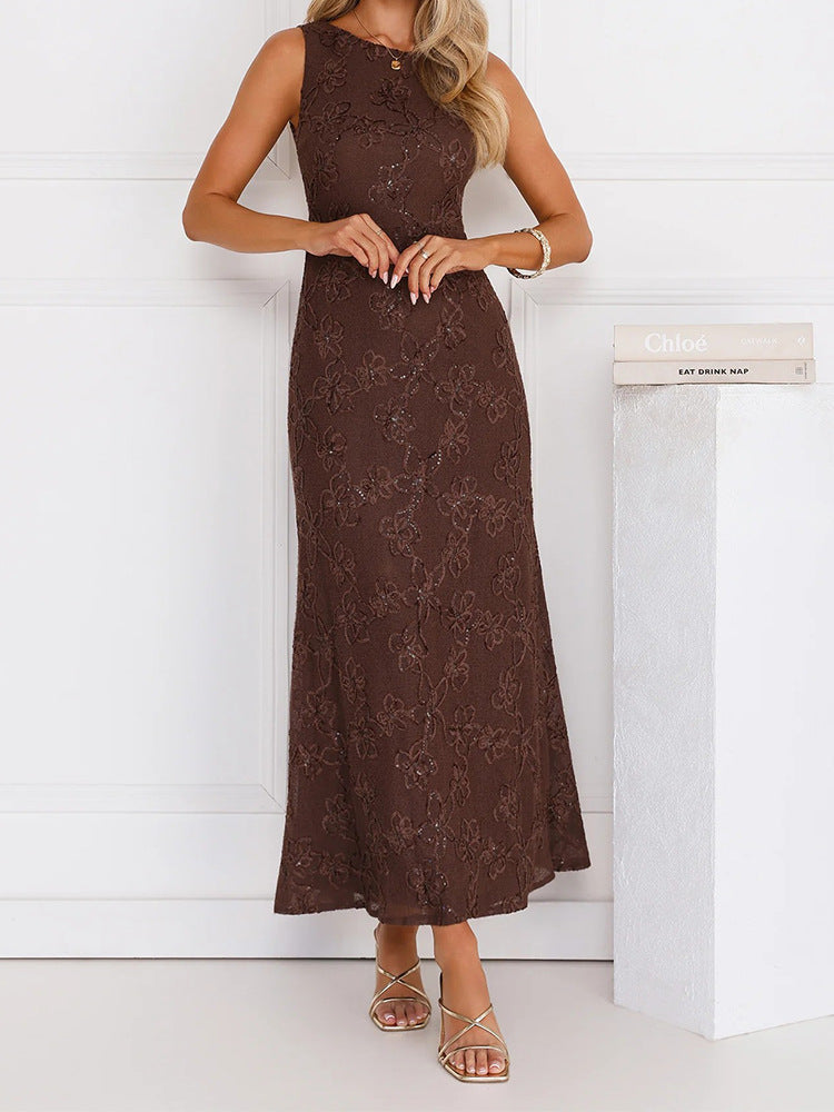Damen Elegantes Maxikleid mit floralen Spitzenapplikationen Nord Taschen
