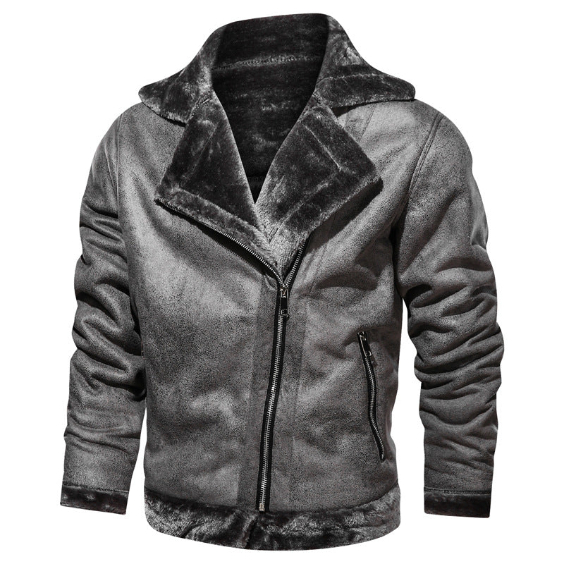 Herren Lederimitat-Fliegerjacke mit Teddyfutter und asymmetrischem Reißverschluss Nord Taschen