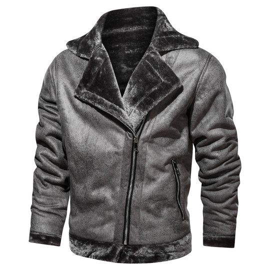 Herren Lederimitat-Fliegerjacke mit Teddyfutter und asymmetrischem Reißverschluss Nord Taschen