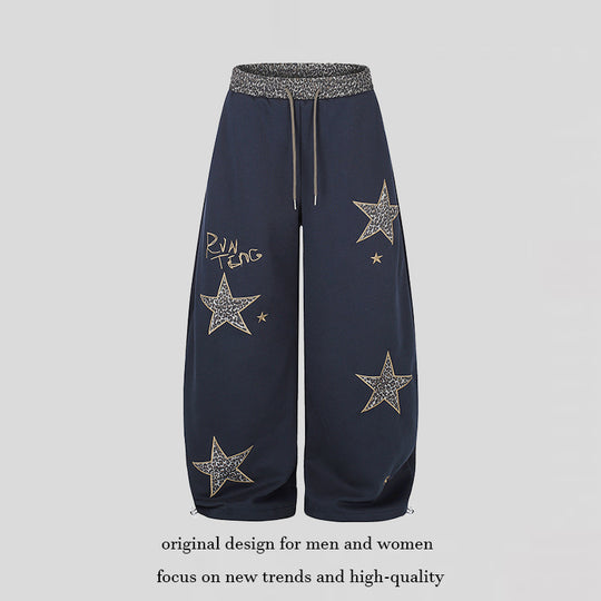 Damen Extraweite Palazzo‑Sweathose mit Leo‑Taille, Stern‑Applikationen und Kordelzug Nord Taschen