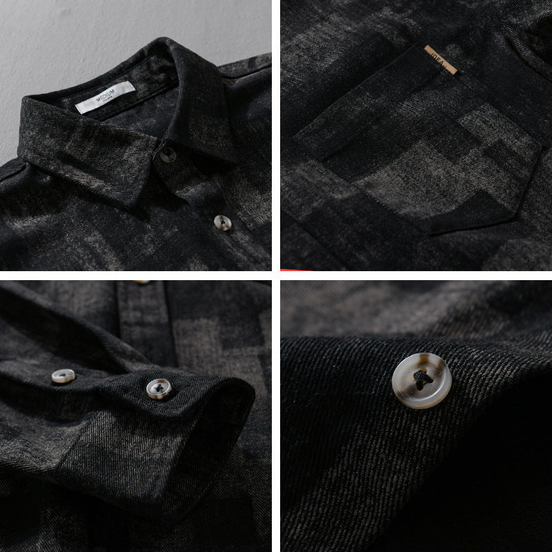 Herren Strukturiertes Hemdjacke-Overshirt aus Baumwollmischung mit geometrischem Print Nord Taschen