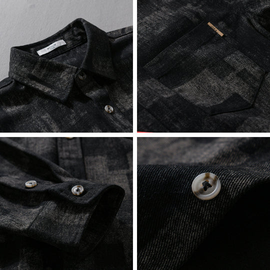 Herren Strukturiertes Hemdjacke-Overshirt aus Baumwollmischung mit geometrischem Print Nord Taschen