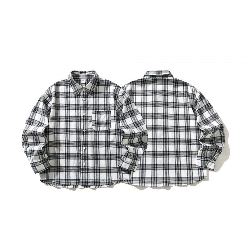 Unisex Oversize kariertes Flanell-Overshirt mit Hemdkragen und Brusttasche Nord Taschen