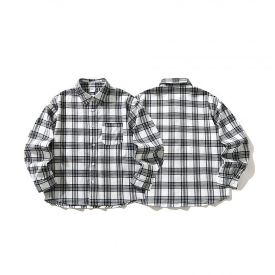 Unisex Oversize kariertes Flanell-Overshirt mit Hemdkragen und Brusttasche Nord Taschen