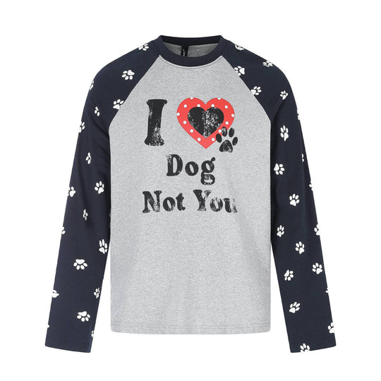 Damen Longsleeve-Raglanshirt mit Hunde‑Slogan und Pfotenmuster Nord Taschen