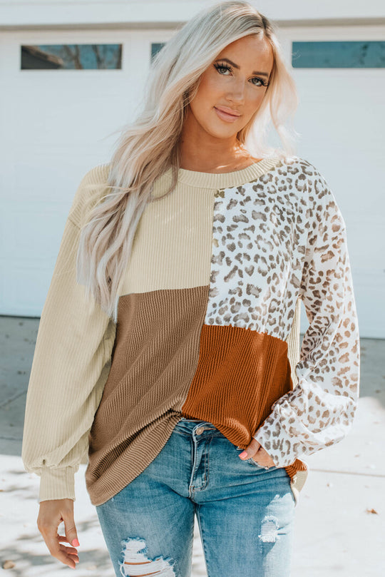 Damen Oversize-Patchwork-Pullover mit Animalprint und Strukturstrick Nord Taschen
