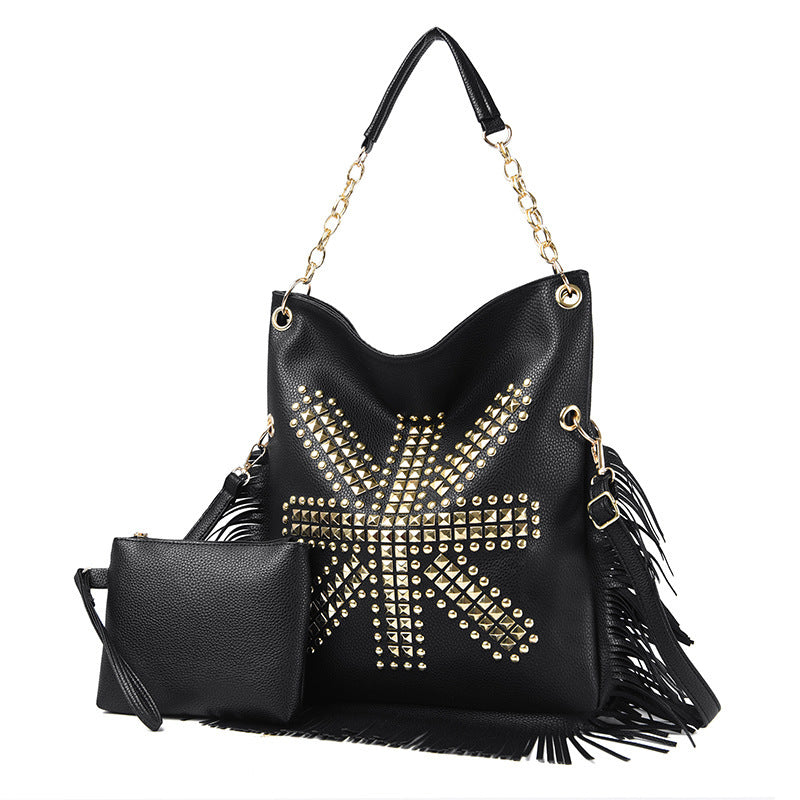 Damen stilvolle Handtasche mit Fransen und Nieten Nord Taschen