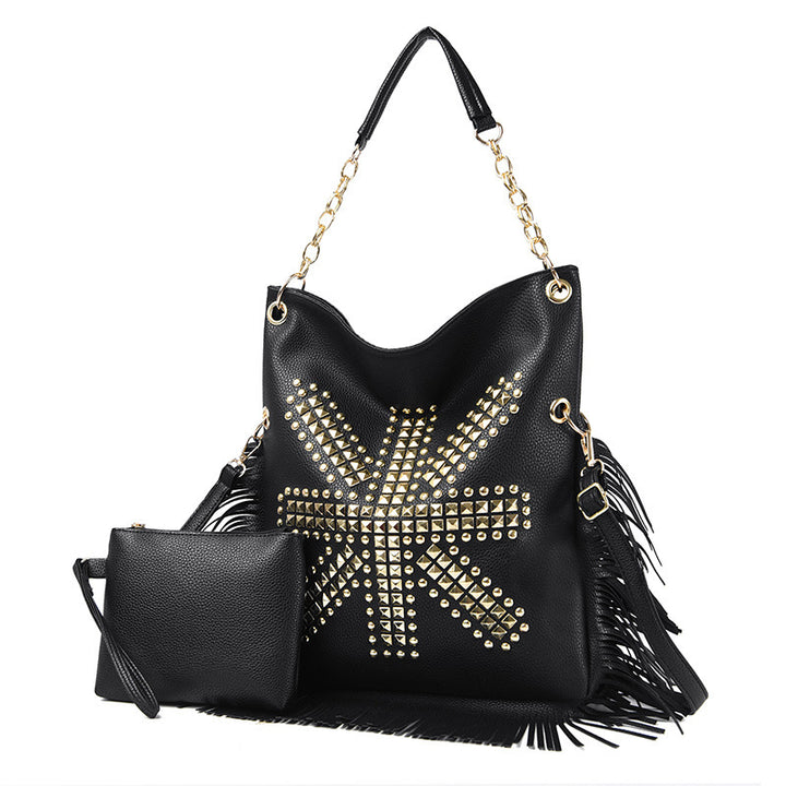 Damen stilvolle Handtasche mit Fransen und Nieten Nord Taschen