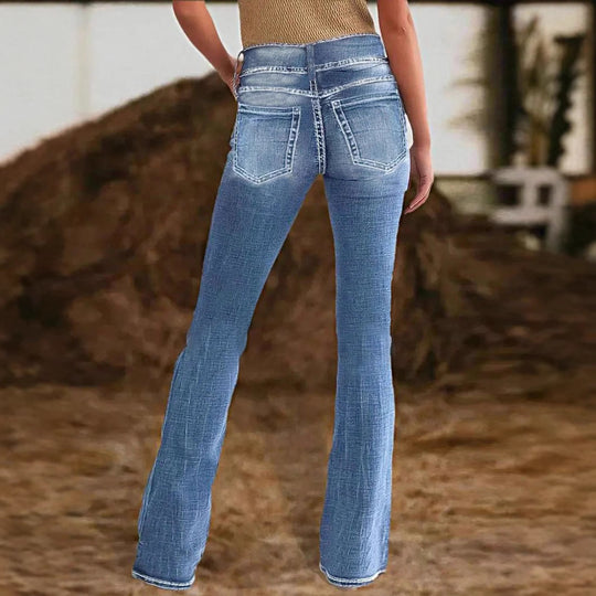 Damen hochtaillierte Flared-Jeans mit seitlicher Ziernaht und sculptendem Stretchbund Nord Taschen