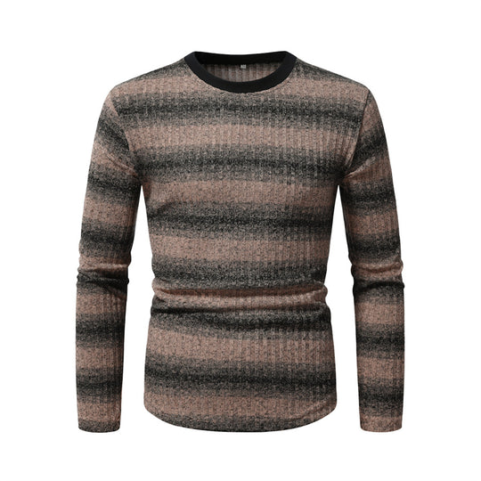 Herren Slim-Fit Feinstrick-Pullover mit horizontalem Farbverlauf und geripptem Strukturmix Nord Taschen