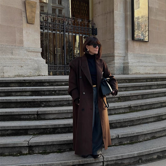Damen Oversize Wollmix-Mantel mit verlängertem Cocoon-Schnitt und Doppelreihe Nord Taschen
