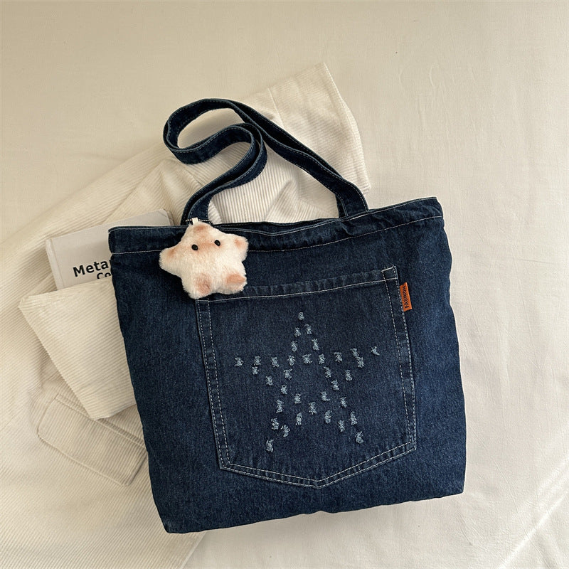 Damen Denim Beuteltasche mit niedlichem Tieranhänger Nord Taschen