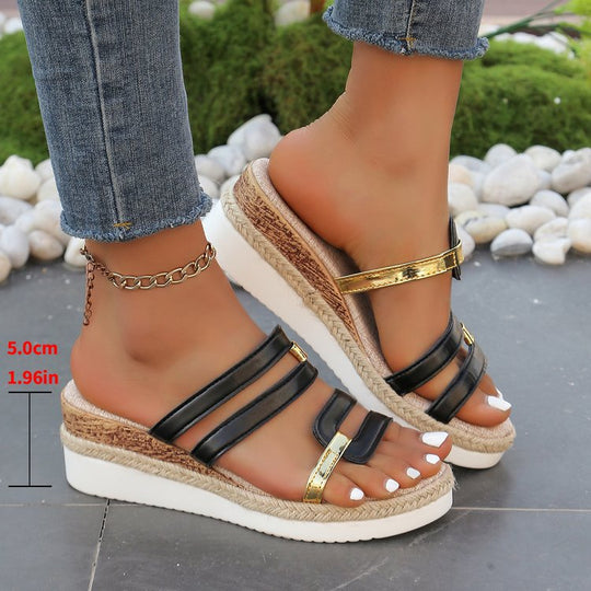 Damen Wedge-Sandalen mit eleganten Riemen und verstellbarem Schnallenverschluss Nord Taschen