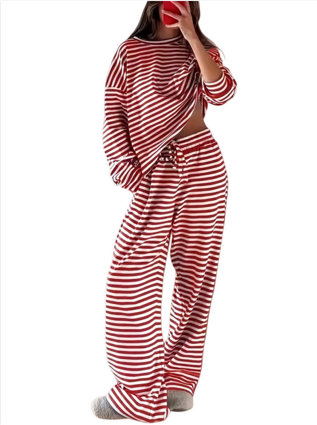Damen Gestreiftes Lounge-Set aus weichem Baumwoll-Mix mit weitem Bein Nord Taschen
