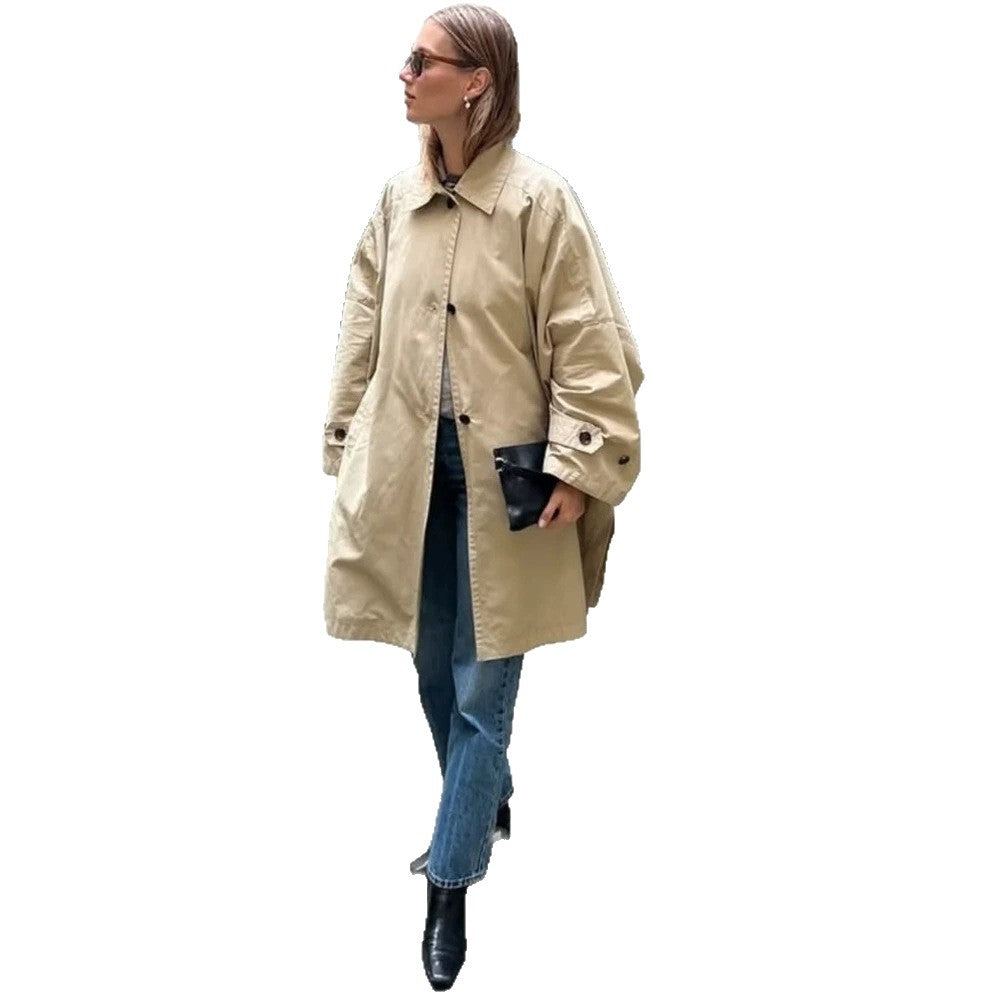 Damen Oversize Baumwoll-Mix Trenchcoat mit mittellangem, geradem Schnitt Nord Taschen