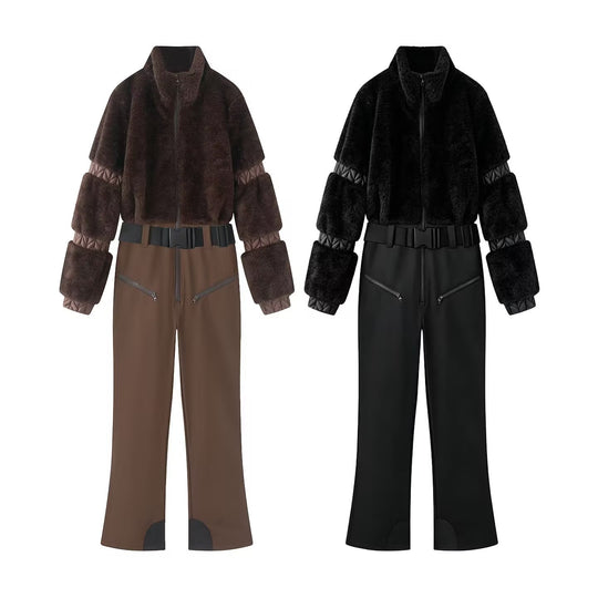 Damen Zweiteiliges Ski‑ und Winterset mit kurzem Teddyblouson und Highwaist‑Softshellhose Nord Taschen