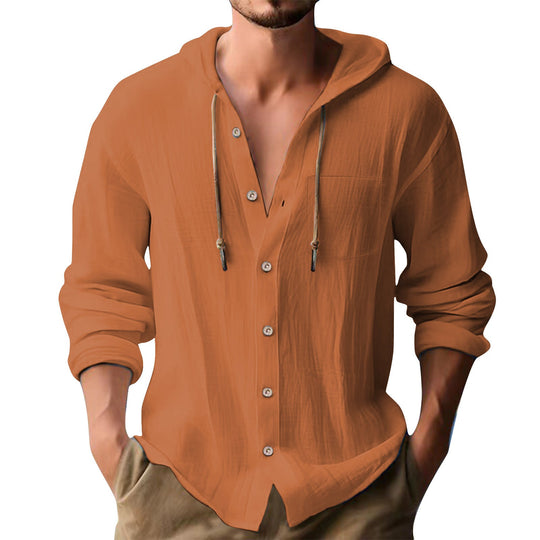 Herren lässiges Kapuzenshirt mit Knopfleiste und praktischen Taschen