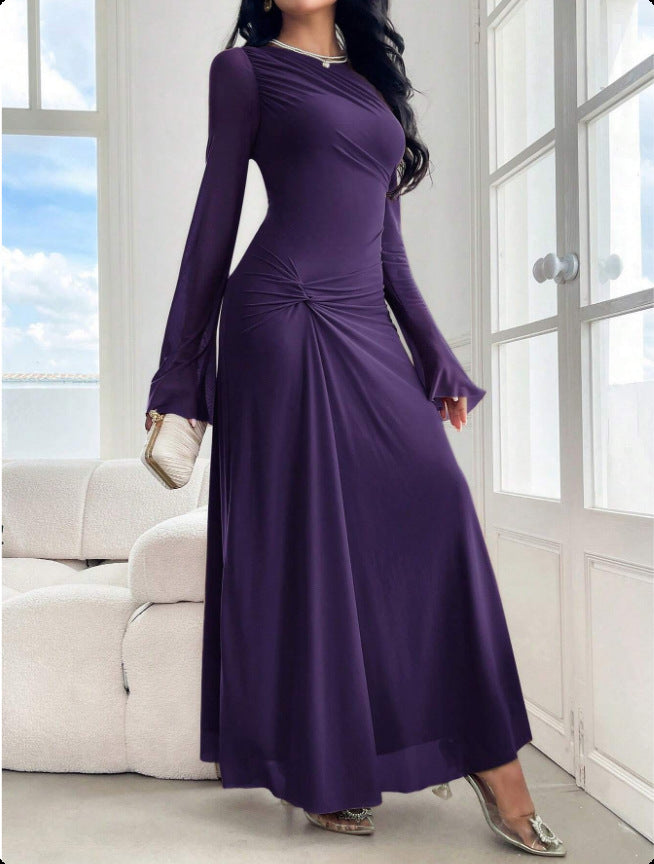 Damen Maxikleid mit geraffter Taillenpartie und Glockenärmeln Nord Taschen
