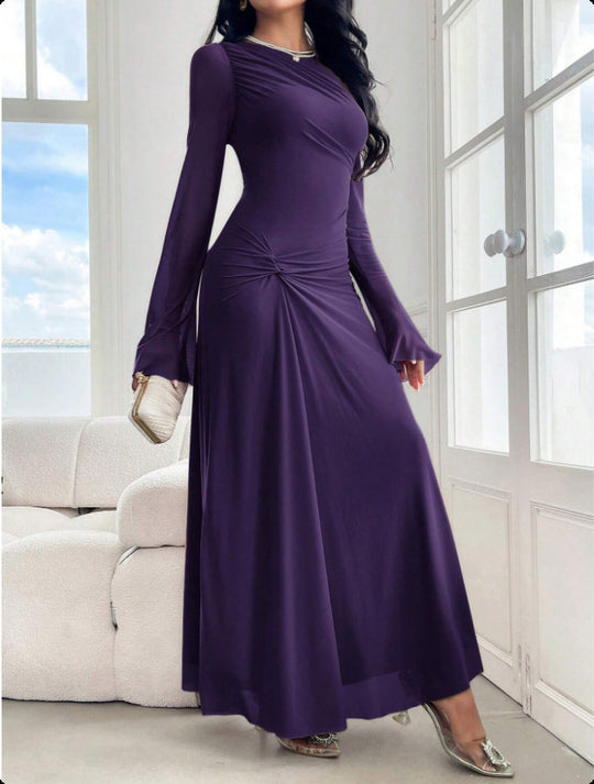 Damen Maxikleid mit geraffter Taillenpartie und Glockenärmeln Nord Taschen