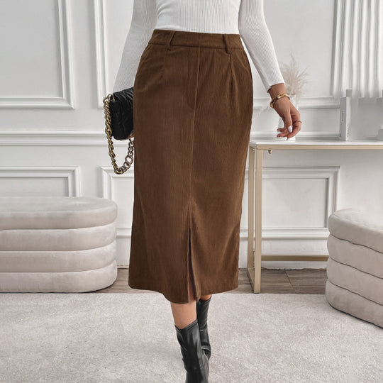 Damen Eleganter Maxirock mit rückseitigem Schlitz und feinen Rippdetails Nord Taschen