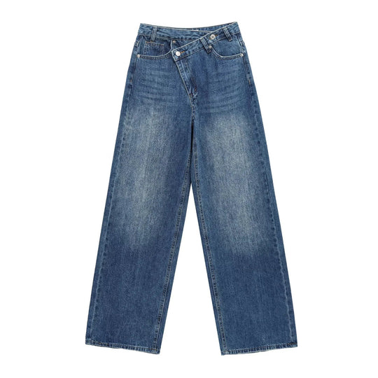 Damen 20+ weite High‑Waist Denim‑Palazzo‑Jeans mit asymmetrischem Bunddetail Nord Taschen