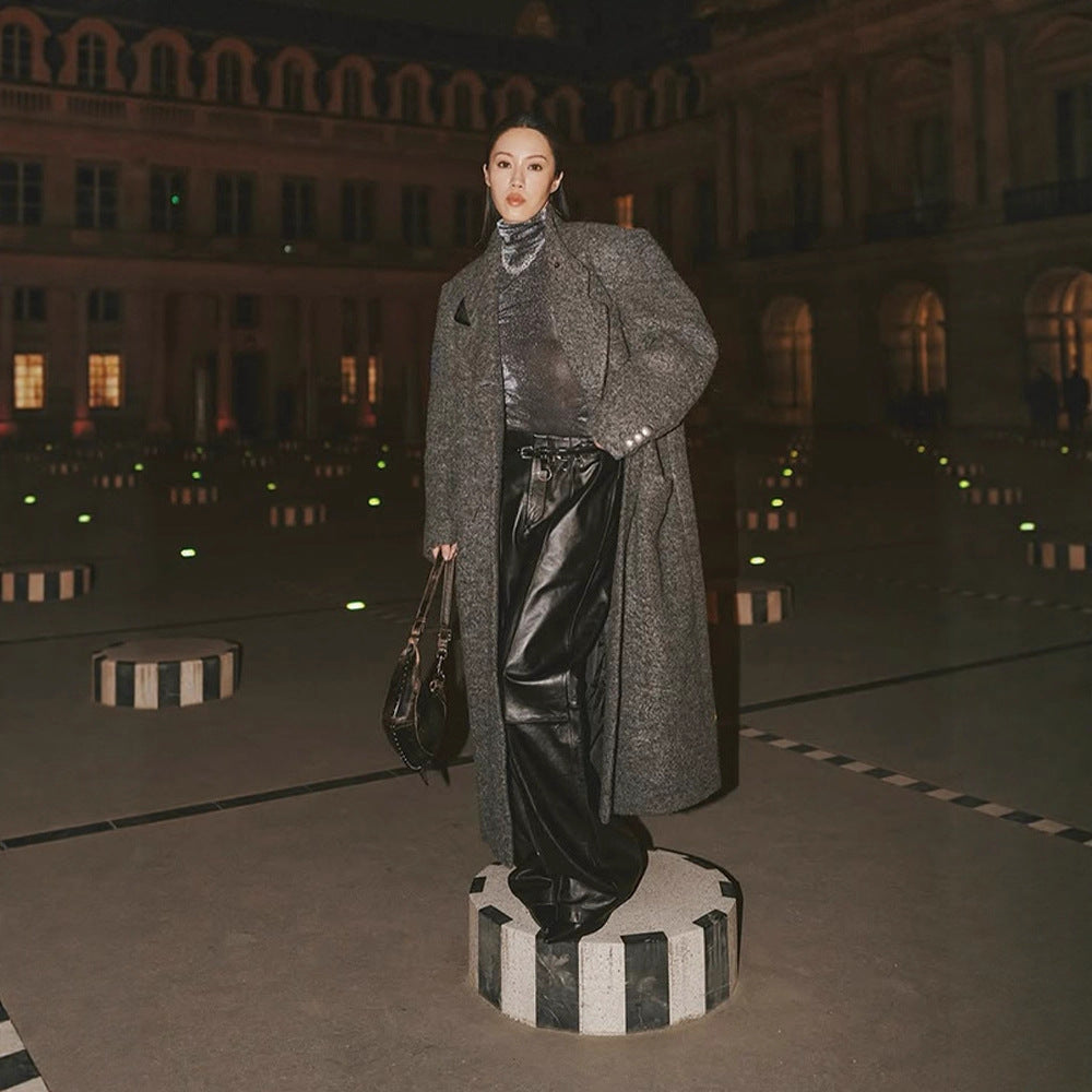 Damen Maxilanger Oversize-Wollmix-Mantel doppelreihig mit kastiger Silhouette und aufgesetzten Pattentaschen Nord Taschen