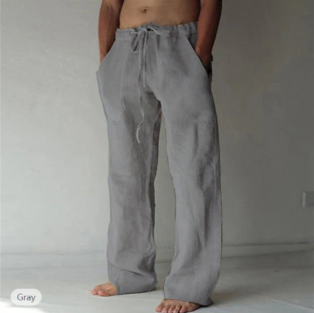 Herren Leinenhose mit weitem Schnitt Kordelzug und Seitentaschen Nord Taschen