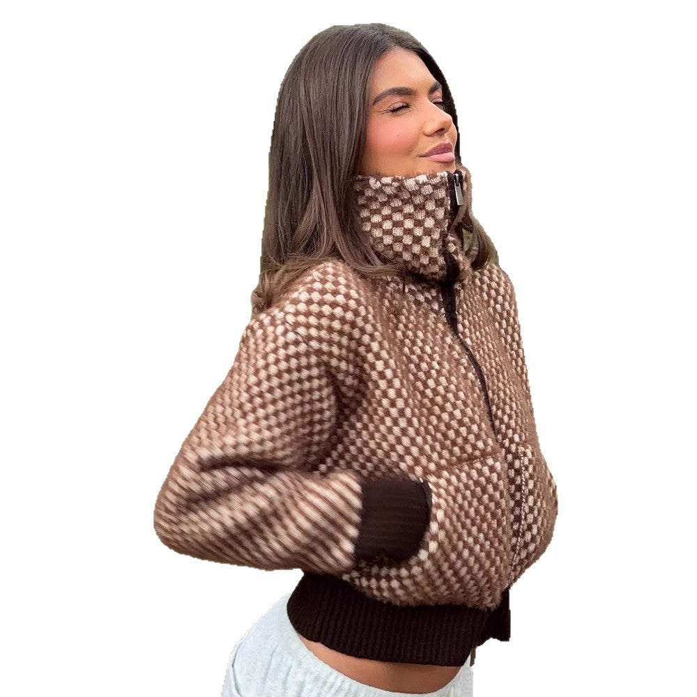 Damen Kurzgeschnittener Strick-Zipcardigan mit Kapuze und Strukturmuster Nord Taschen