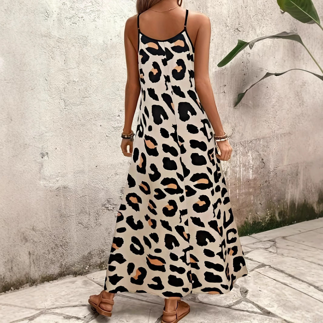 Damen Maxikleid mit Tiermotiv und spaghettiträgern