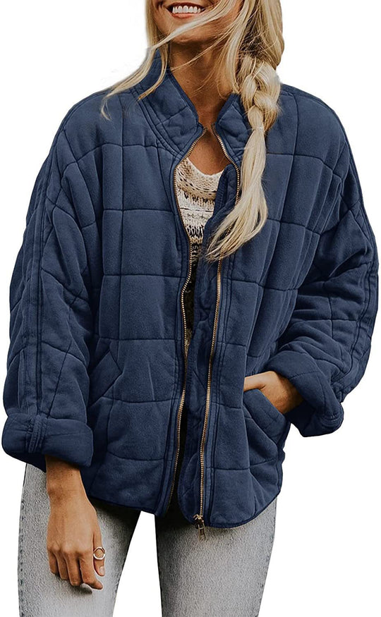 Damen Oversize Steppjacke mit Reißverschluss und Eingrifftaschen Nord Taschen