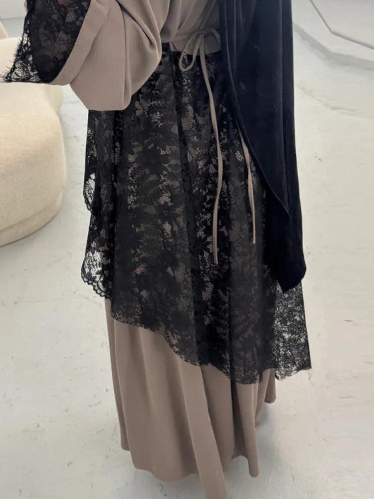 Damen Lagenlook-Spitzen-Tunika mit Bindegürtel und asymmetrischem Saum Nord Taschen
