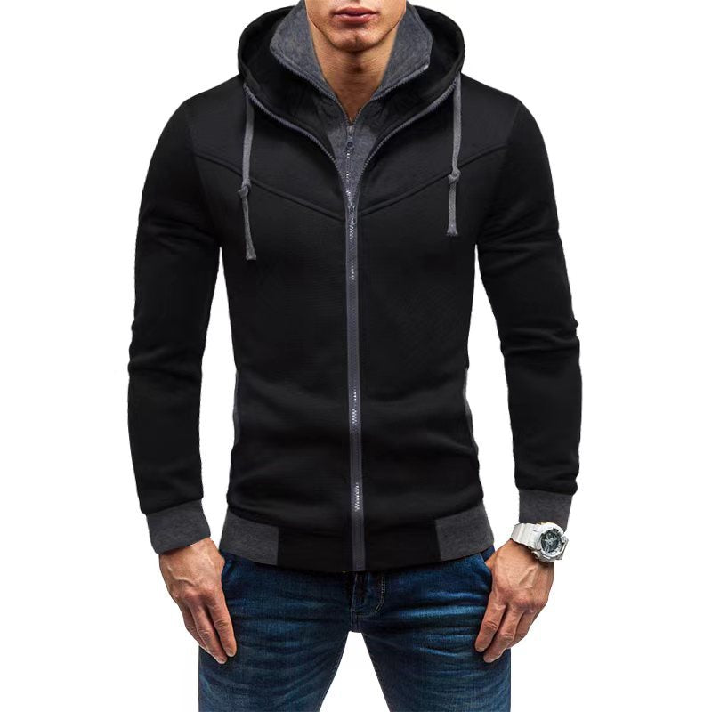 Herren Slim-Fit Kapuzenjacke mit verdecktem Reißverschluss-Doppelkragen und kontrastierten Bündchen Nord Taschen