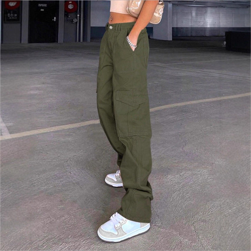 Damen weite Cargo-Hose mit hoher Taille, aufgesetzten Klappentaschen und legerer Baggy-Passform Nord Taschen