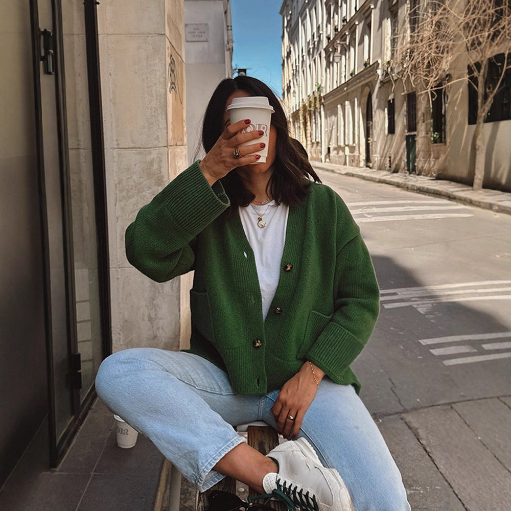 Damen Oversize-Strickcardigan mit Zierknopfleiste, aufgesetzten Taschen und verlängerten Bündchen Nord Taschen