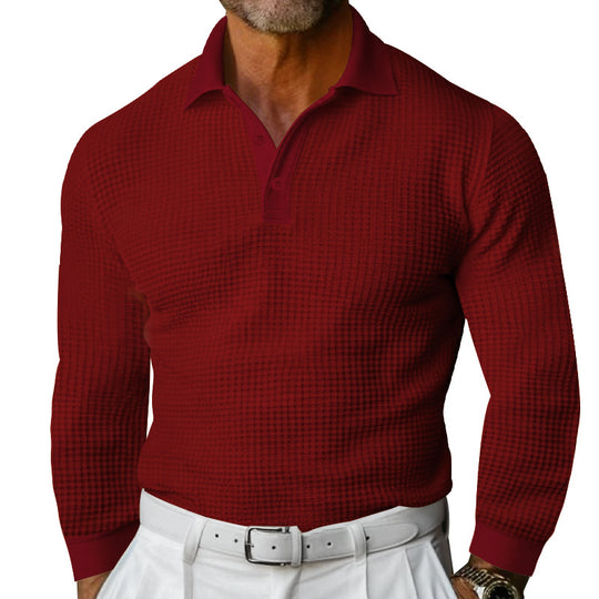 Herren Waffelstruktur-Poloshirt mit Langarm, Slim-Fit und Kentkragen Nord Taschen
