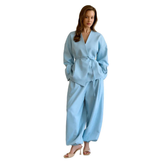 Damen Oversize-Blazeranzug mit Ein-Knopf-Blazer und weiter Bundfaltenhose Nord Taschen