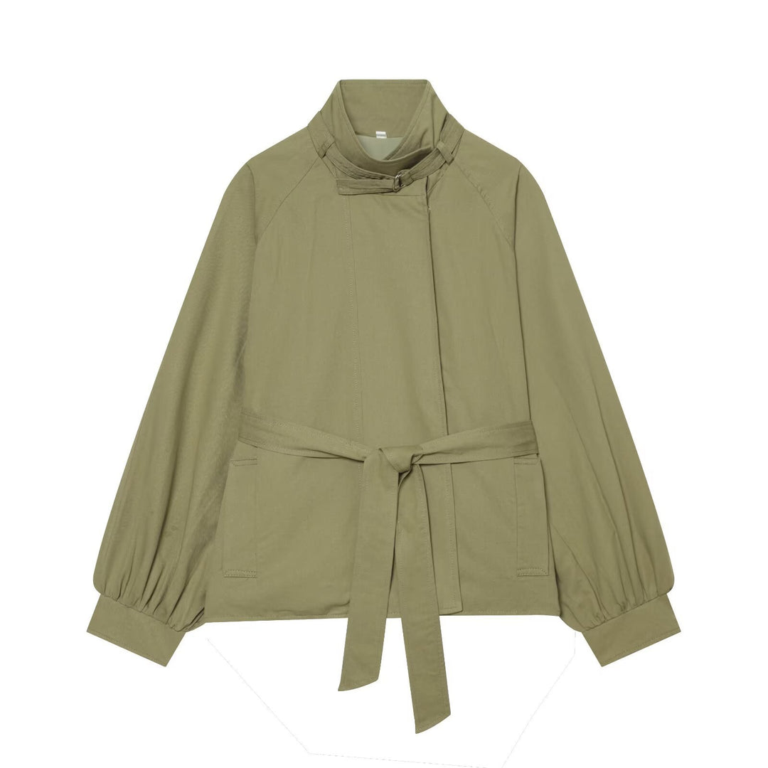 Damen Kurzcape-Trenchjacke mit Taillengürtel und Funnelkragen Nord Taschen