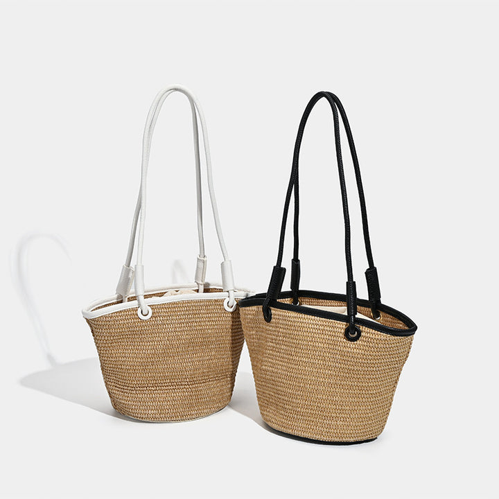 Damen Strohtasche mit luxuriösem Lederbesatz Nord Taschen