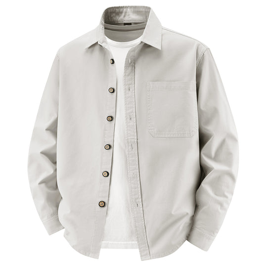 Herren lockere Overshirt-Jacke aus Baumwollmix mit Brusttasche und durchgehender Knopfleiste Nord Taschen