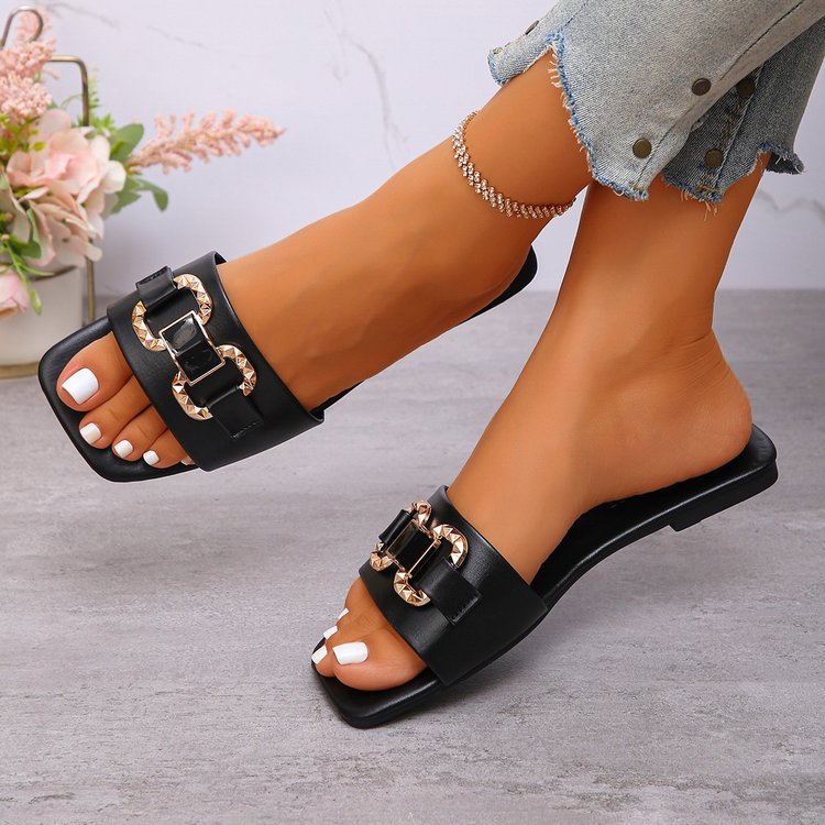 Damen Elegante Slip-On Sandalen mit dekorativer Schnalle